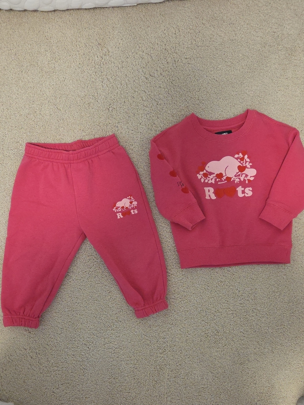 Roots Baby 18-24 Month Pink Hearts Sweatshirt And Pants Set